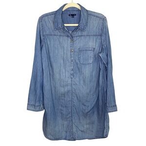 GAP Chambray Denim Shirt Dress‎ Long Sleeve Button Front Pocket XL